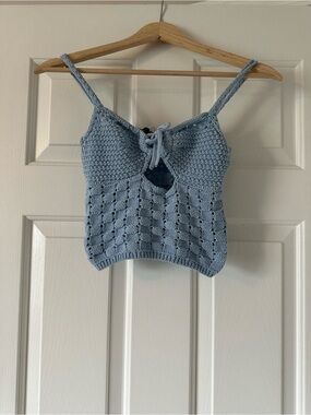 Zara Light Blue Crochet Tie-Front Cami Top